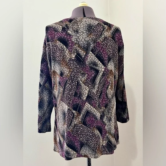 Notations Geometric Print Gold Foil Accent Blouse Size L - Picture 6 of 10